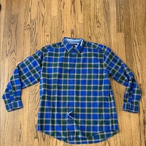 Tommy Hilfiger Navy and Gold Checkered Flannel like Shirt XL